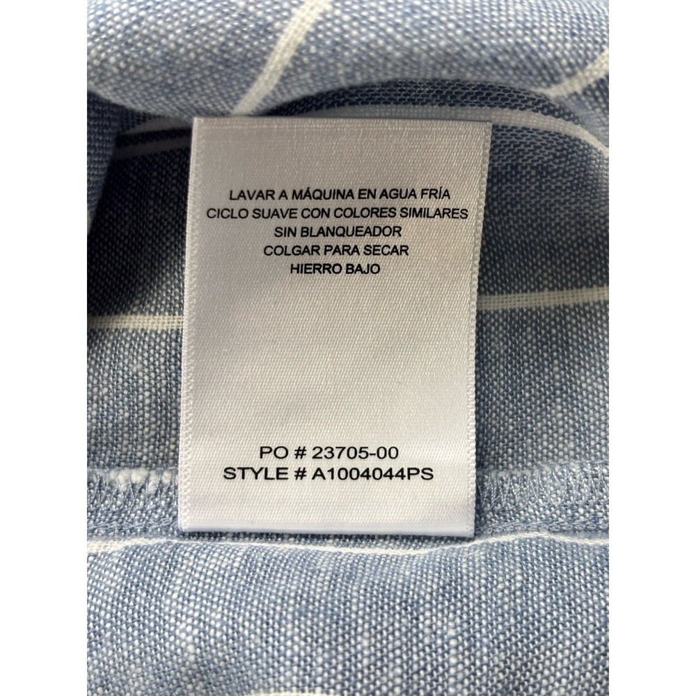 Hang Ten Button Front Shirt Womens Sz L Blue White Striped Coastal Linen Blend - Picture 4 of 9
